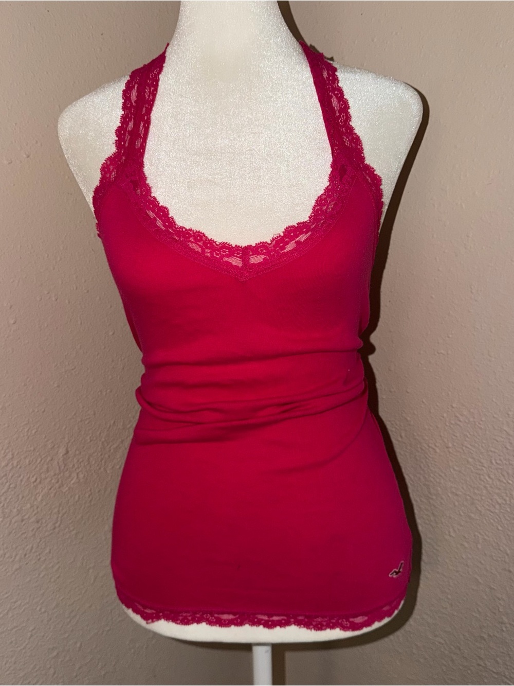 Vintage Y2K Hollister 2000s Lace Trim V Neck Tank Top